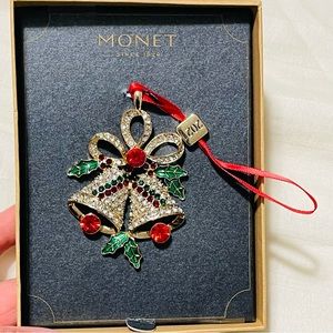 Monet gold bejeweled bell mistletoe large ornament Christmas XMAS gift